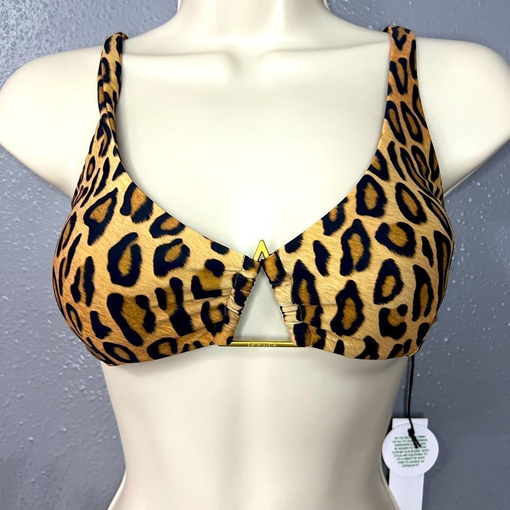 NWT Christian LaCroix Swiminista Leopard Print Bikini Top. Size XS